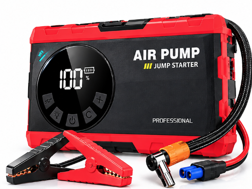 Compresor auto portabil 12V cu functie de pornire de urgenta afisaj digital lanterna LED